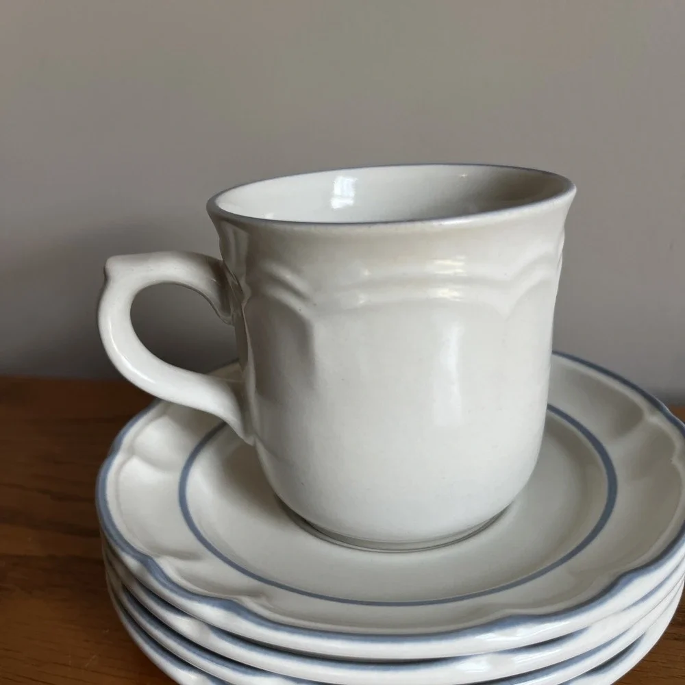 Vintage Cordella Collection Bluet Set Of 4 Saucers And 1 Coffee Cup Blue Floral
